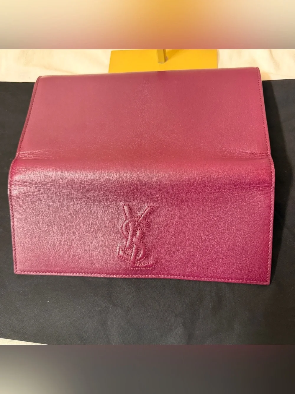 Saint Laurent Magenta Leather Long Wallet with Embossed YSL / COA